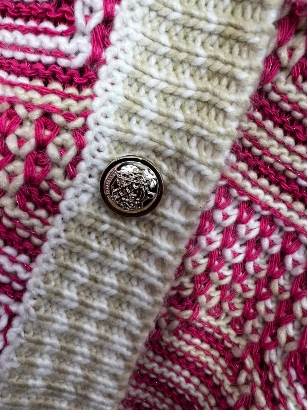 |•FATE•| Cute Pink White & Tan Cardigan Sweater Size Medium